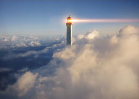 lighthouse in clouds