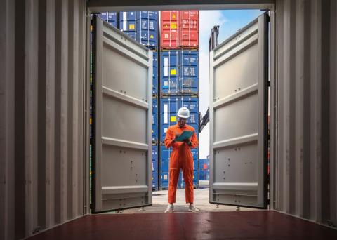 employee in container