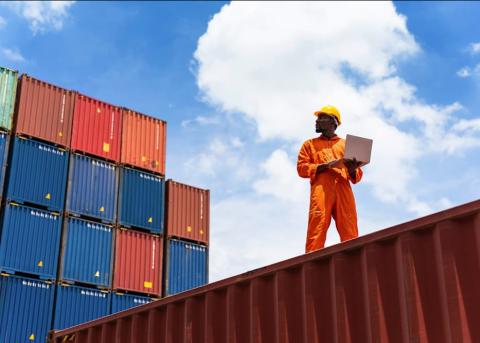 employee on container